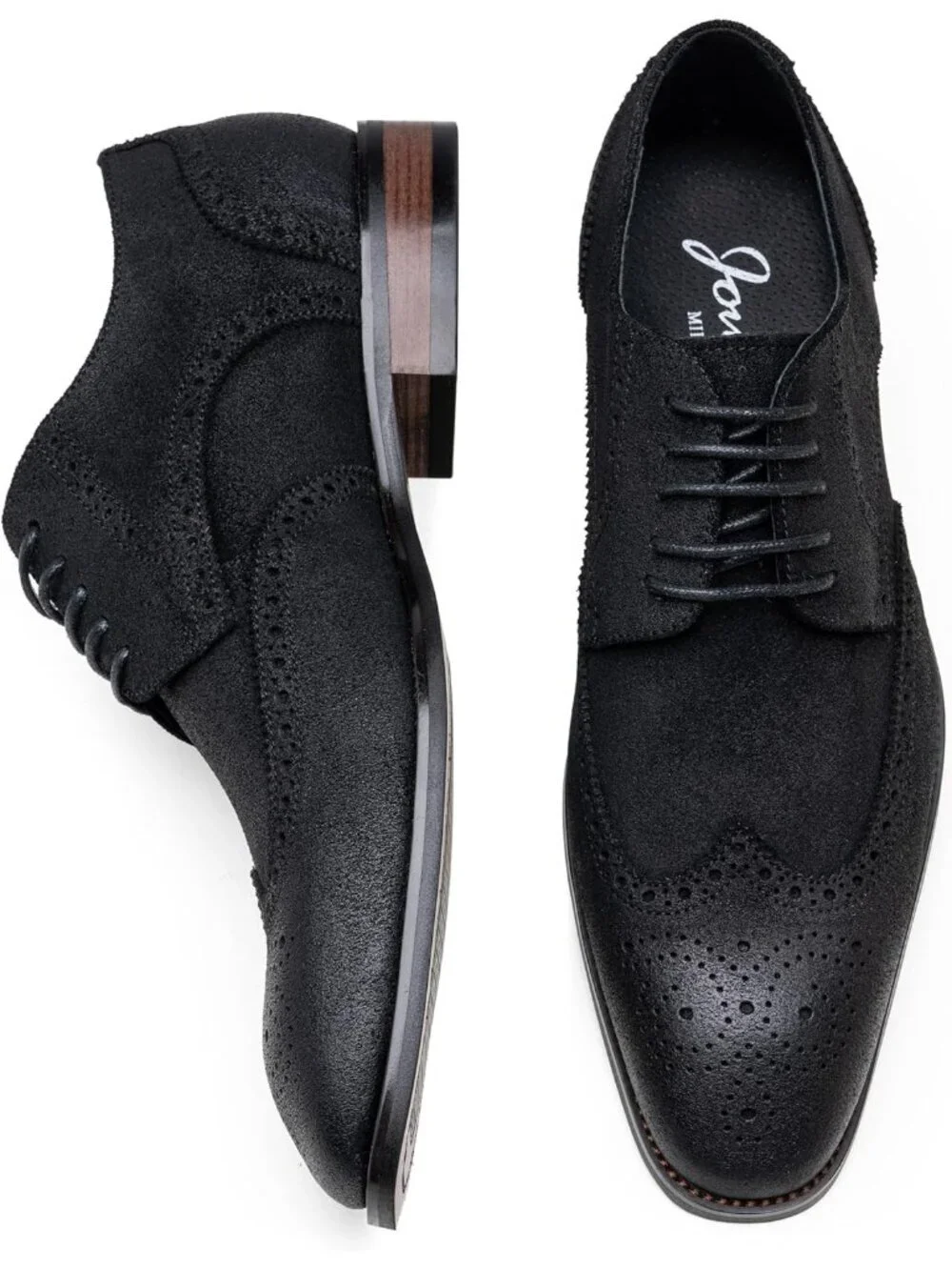 Men's Suede Black 1 Dress Shoes Leather Wingtip Formal Business Oxford Shoes